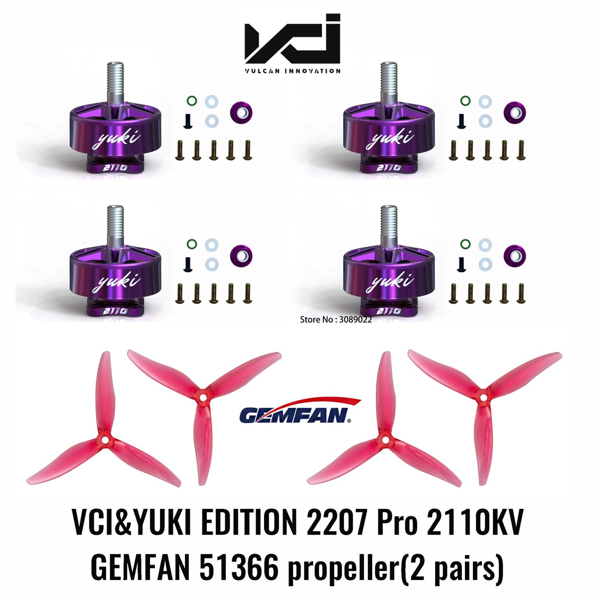 VCI HOBBY 2207 Pro 2110KV YUKI Edition 6S Brushless Motor CW/CCW for FPV Racing Freestyle Drones with GEMFAN 51466 Props