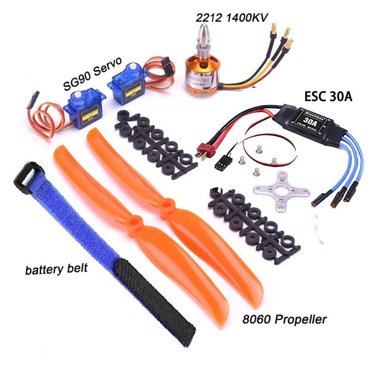 A2212 2212 1400KV Brushless Motor Brushless 30A ESC SG90 9G Micro Servo 8060 Propeller for RC Fixed Wing Plane Spare parts