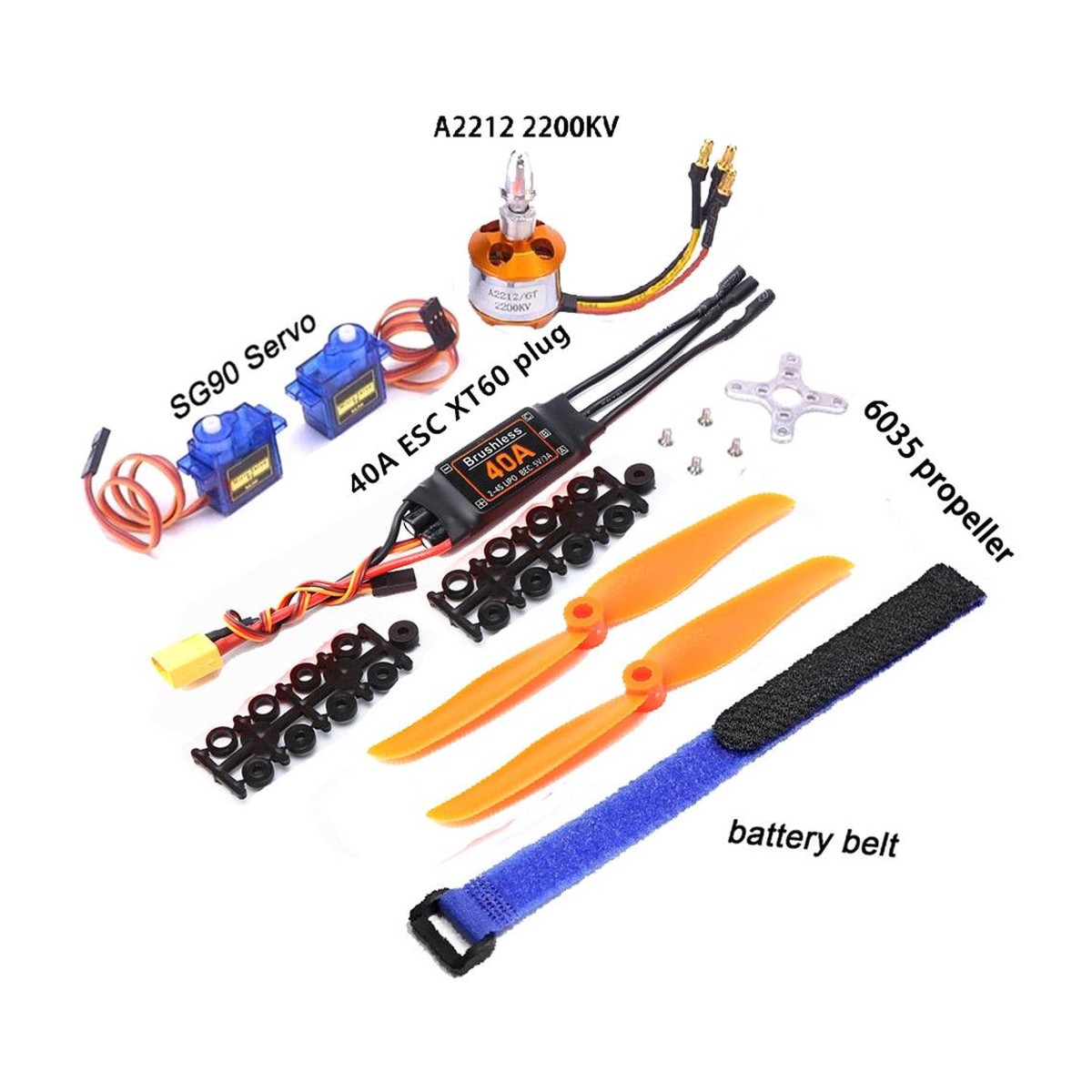 Brushless Motor A2212 2212 1000KV/1400KV/2200KV 40A ESC 6035/8060/1060 Propeller SG90 9G Servo for RC Fixed Wing aircraft