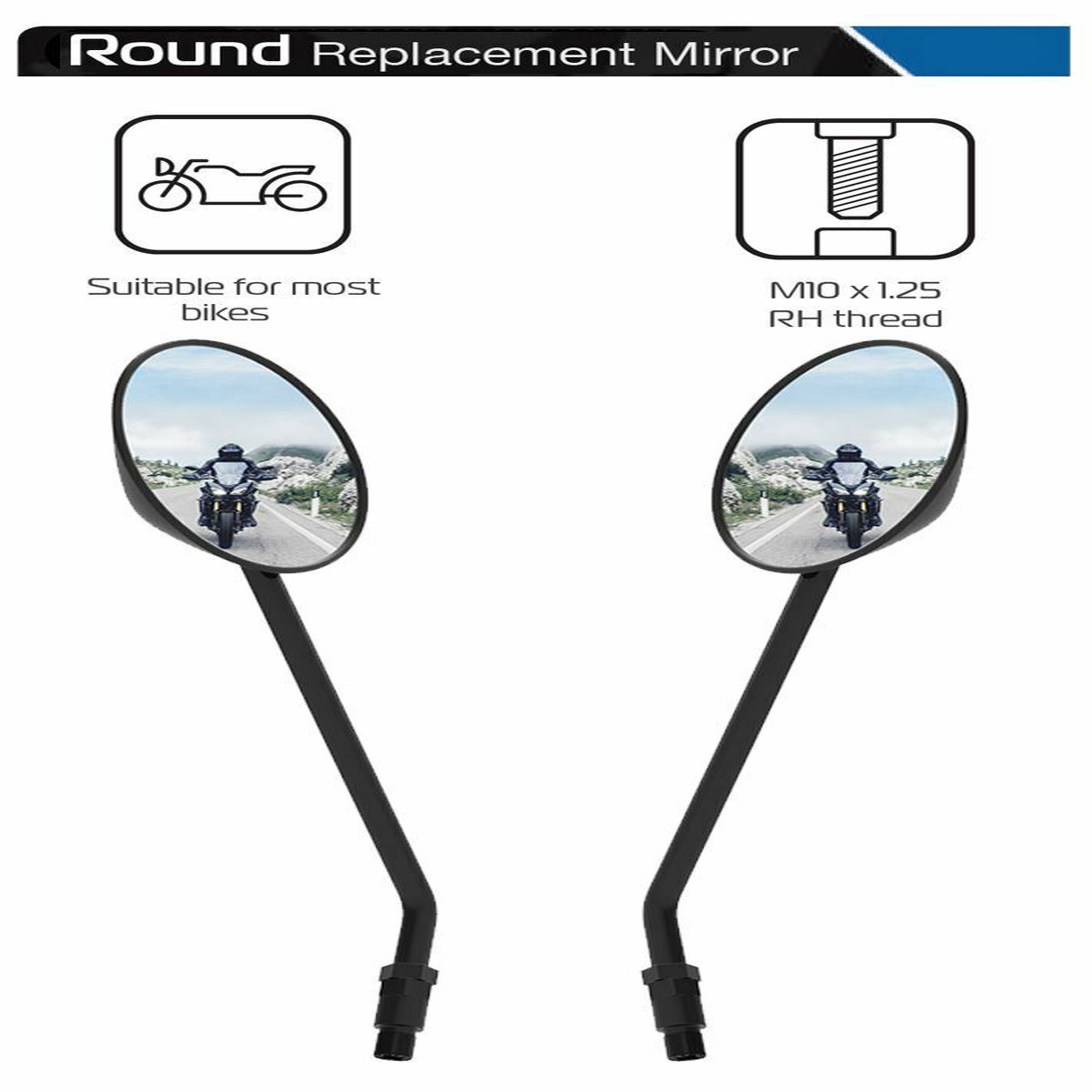 Ducati Monster 796 Round Motorcycle Rear View Mirror Glass Left and Right Side Pair 10mm