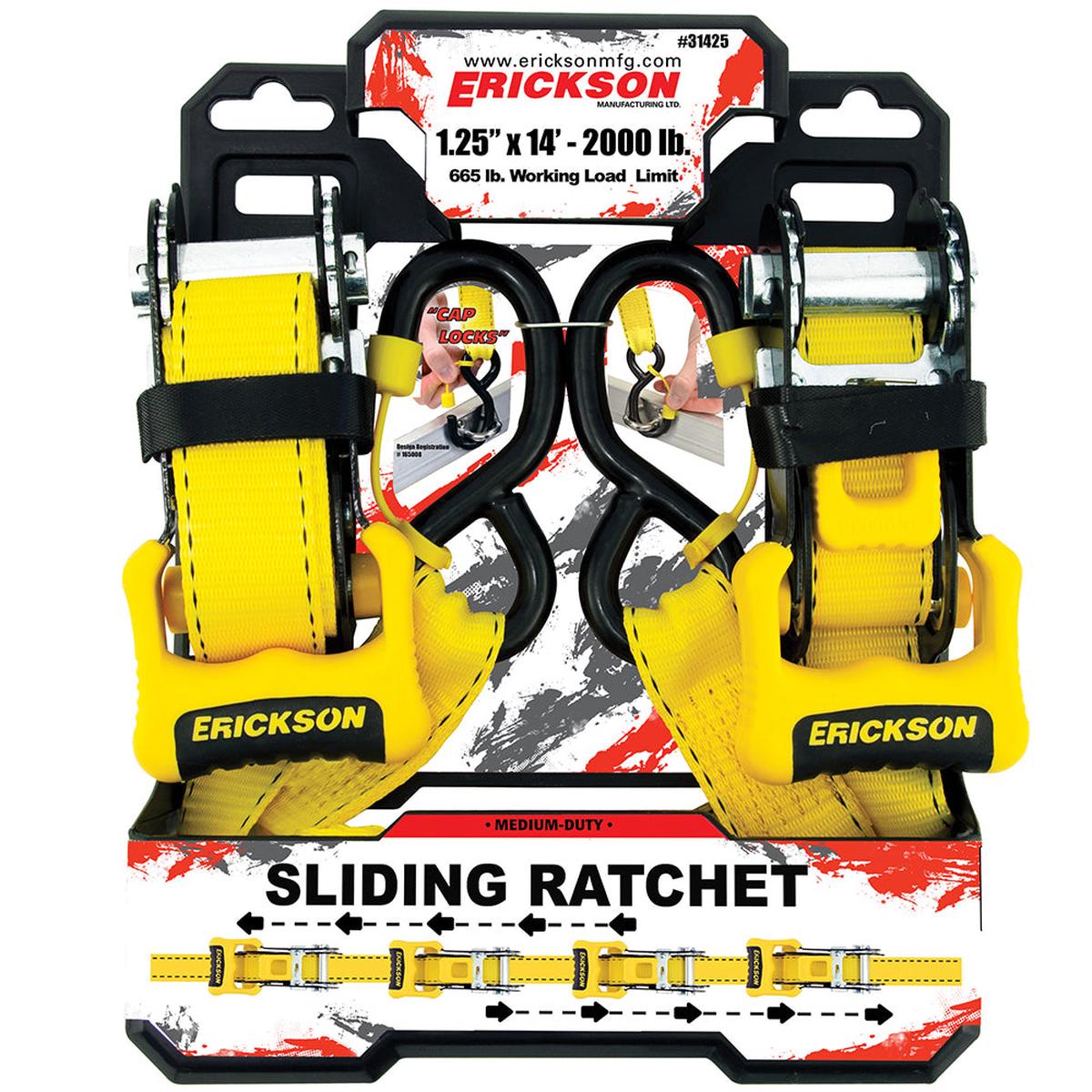 1.25 x 14   2000 lb Sliding Ratchet Straps with Cap Lock Hooks