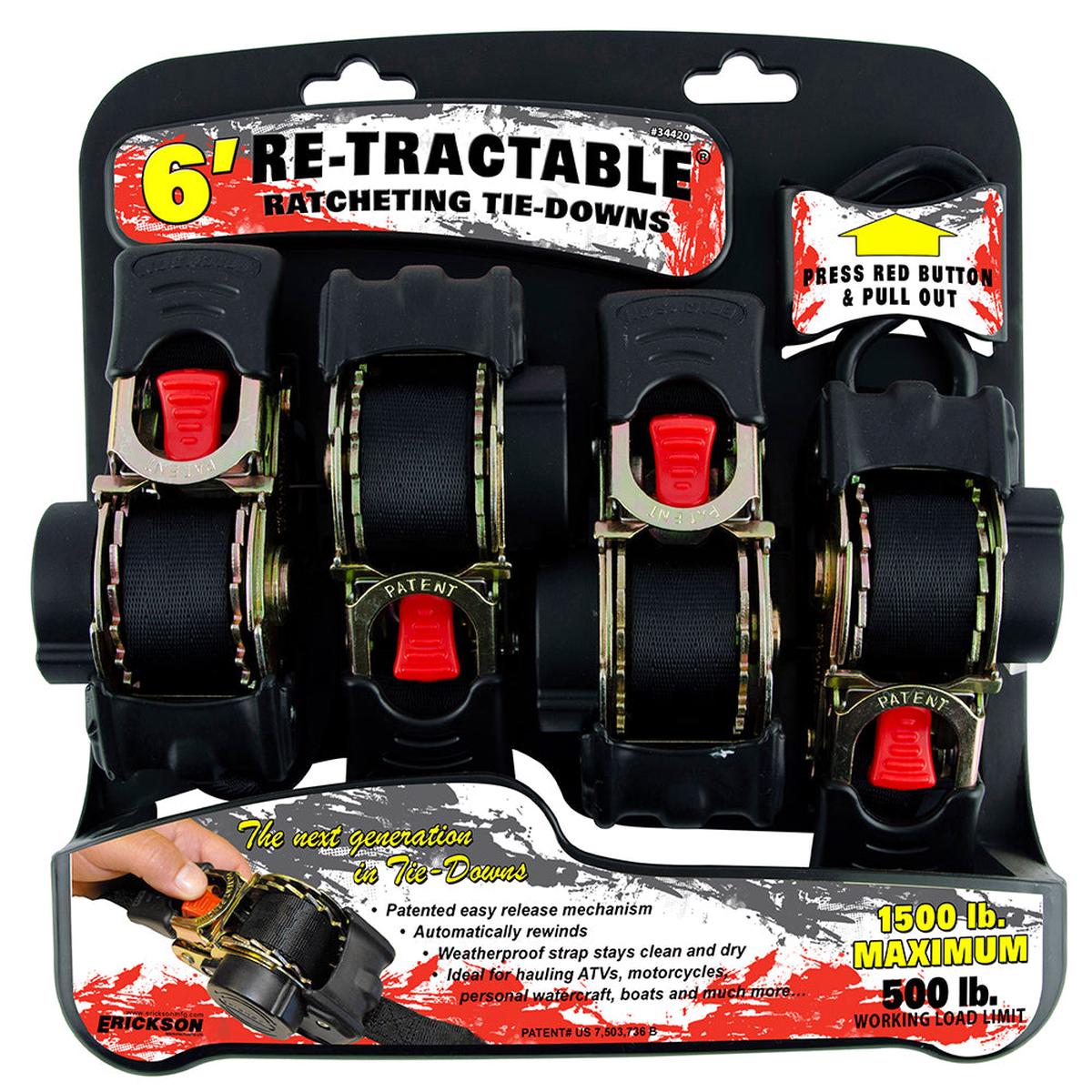 1 x 6  1500 lb Re-Tractable Ratchet Straps
