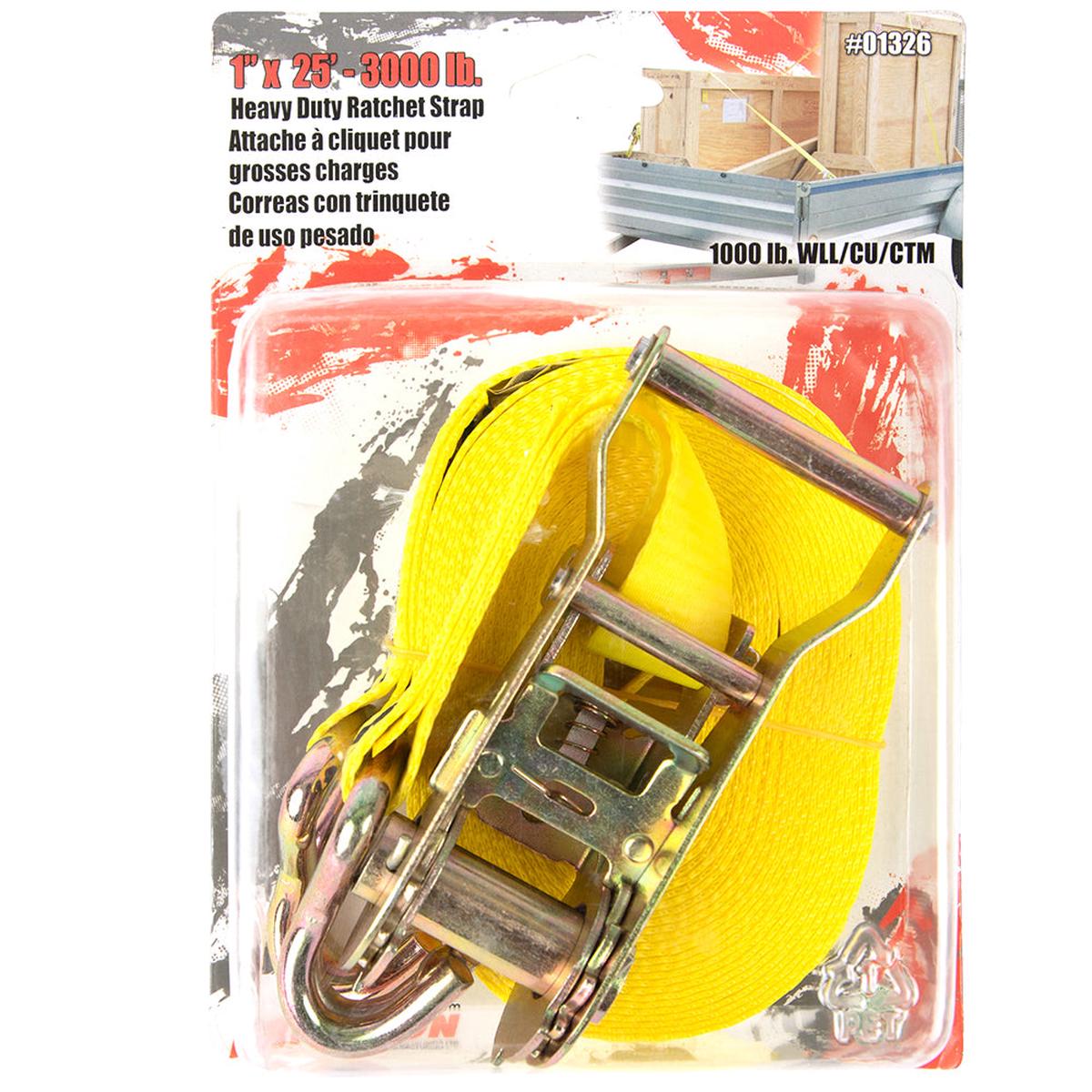 1 x 25  3000 lb Ratchet Strap with Double J-Hooks