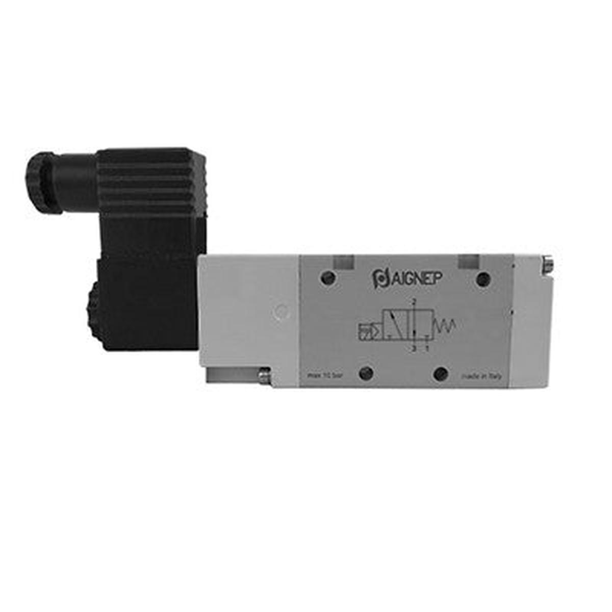 01VA03NO03N0501 by AIGNEP | 01V Control Valves Series | 3/2 Normally Open Single Solenoid Ext Pilot 1/4" NPTF | 110V AC/5VA coil | Black Con