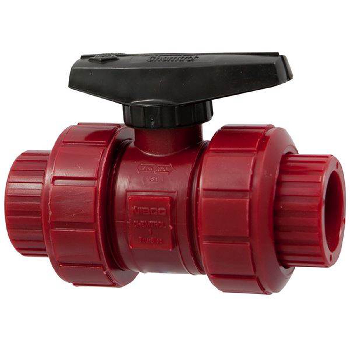 (Nibco Part#: MD909AD) S65TB-V - Ball Valve - Model C, Socket, Tru-Bloc True Union, Kynar Red PVDF Schedule 80, FKM