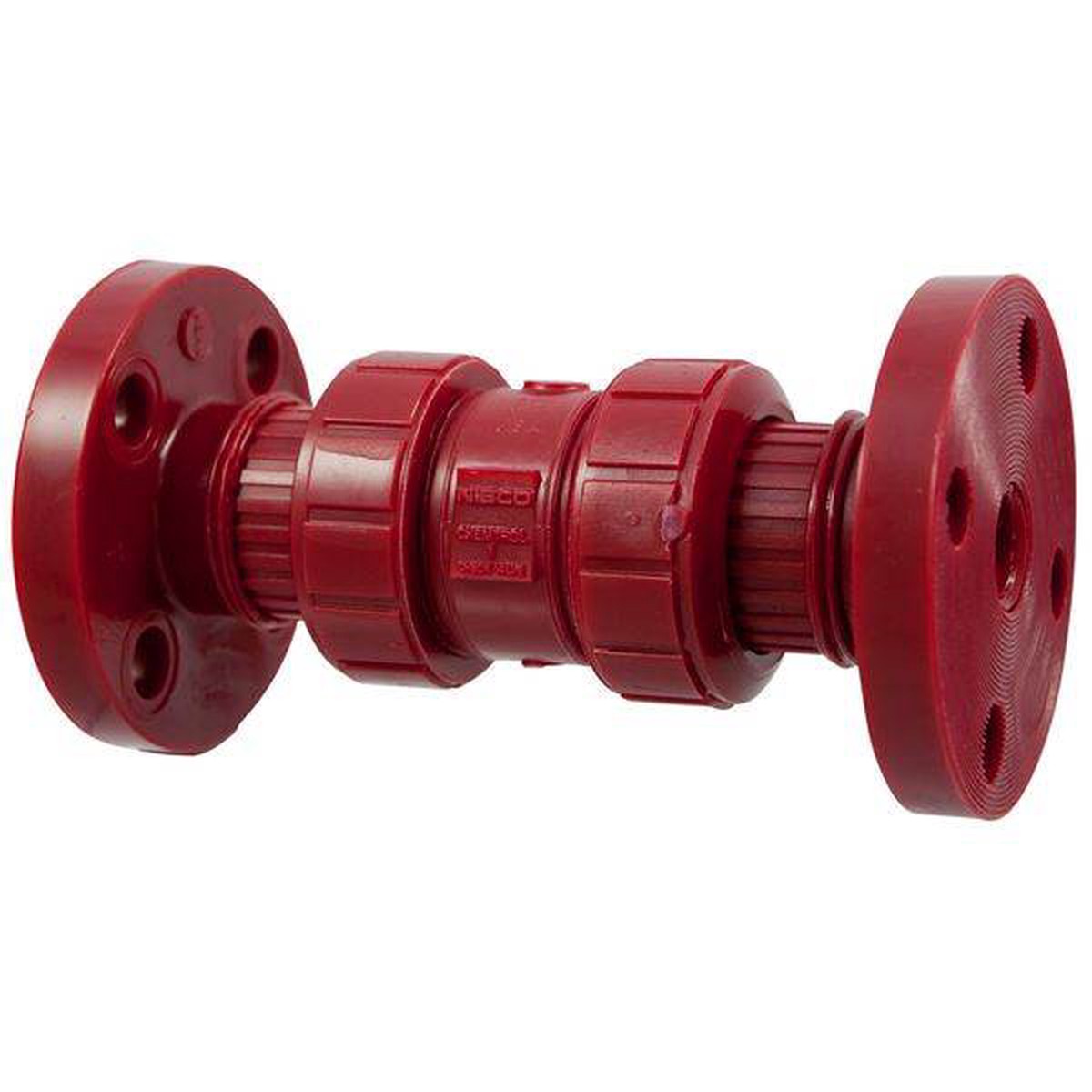 (Nibco Part#: MD802AC) F65BC-V - Ball Check Valve - Flanged, True Union, Kynar Red PVDF Schedule 80, FKM