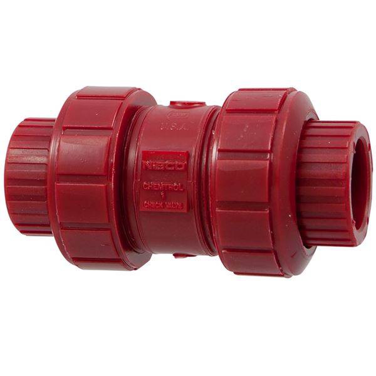 (Nibco Part#: MD801AA) S65BC-V - Ball Check Valve - Socket, True Union, Kynar Red PVDF Schedule 80, FKM