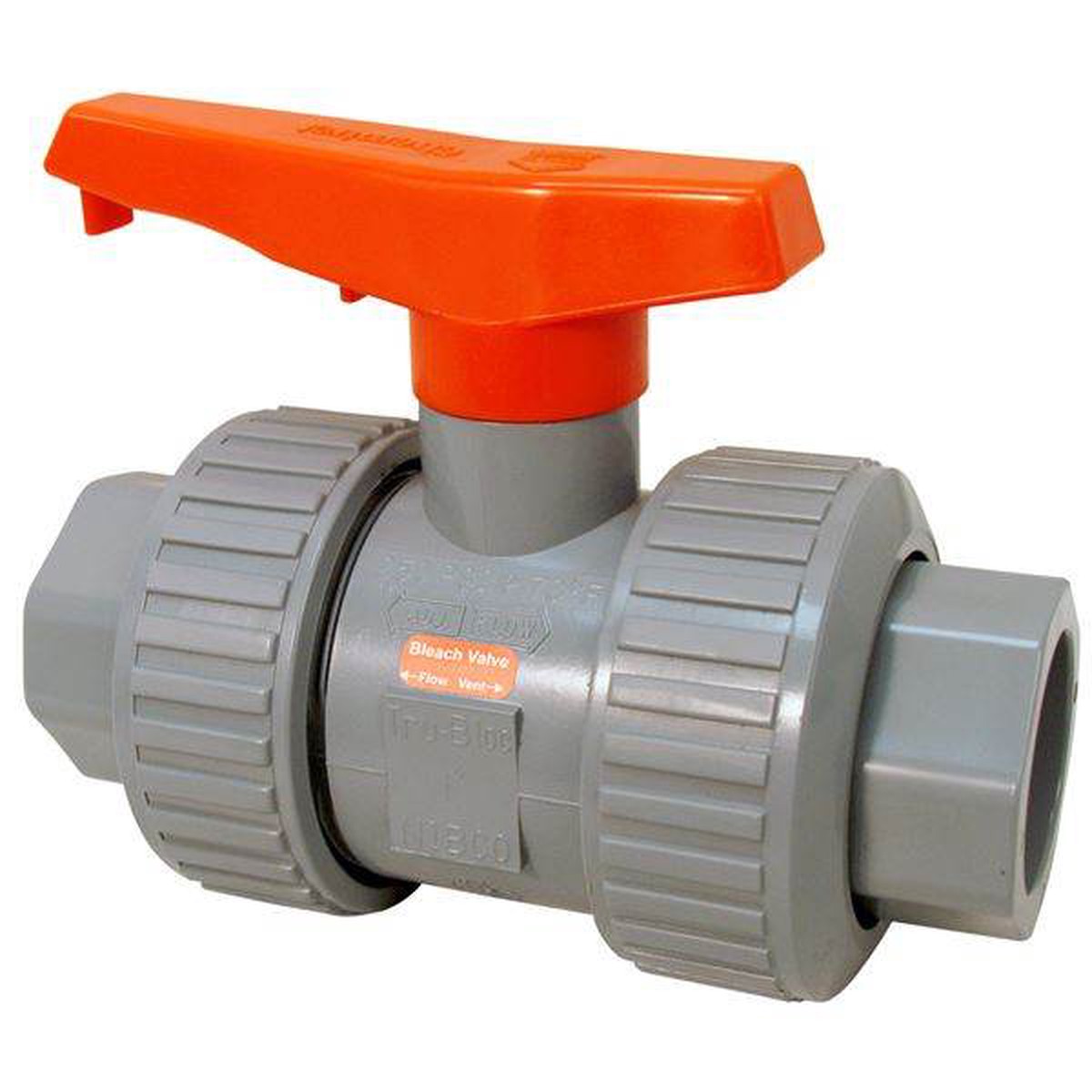 (Nibco Part#: MB936U8) U51TB-V-BBV - Bleach Ball Valve - Model D, Universal Ends, Tru-Bloc True Union, Vented Ball, Corzan HP CPVC Schedule 80, FKM