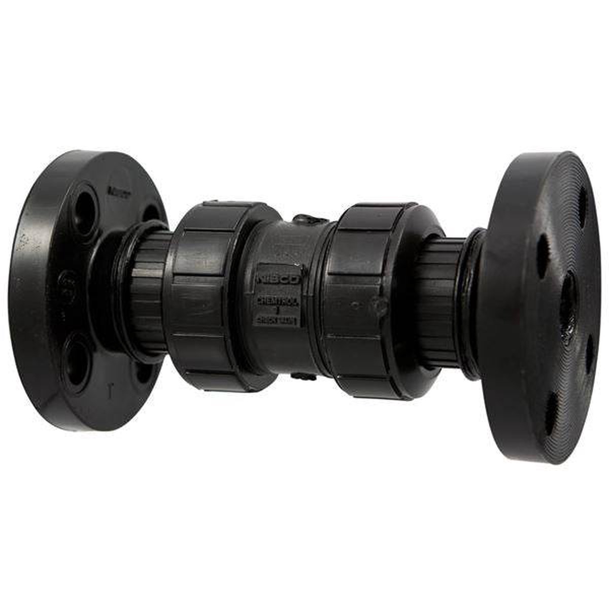 (Nibco Part#: MC802AA) F61BC-V - Ball Check Valve - Flanged, True Union, Black PP, FKM