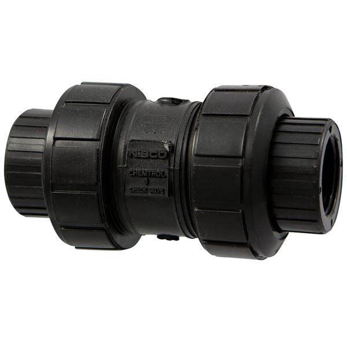 (Nibco Part#: MC800A8) T61BC-V - Ball Check Valve - Threaded, True Union, Black PP, FKM