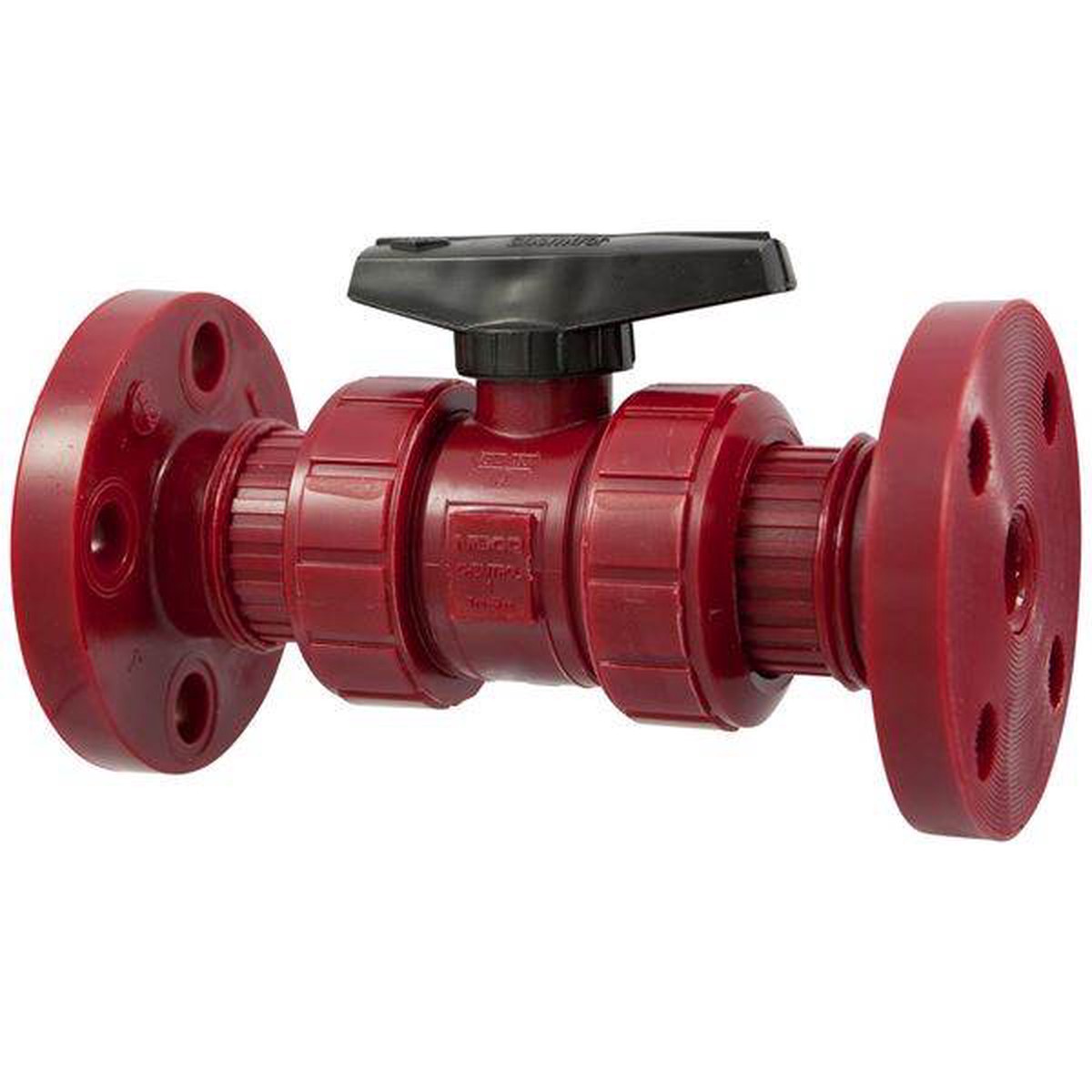 (Nibco Part#: MD606AH) F65TB-V - Ball Valve - Model C, Flanged, Tru-Bloc True Union, Kynar Red PVDF Schedule 80, FKM