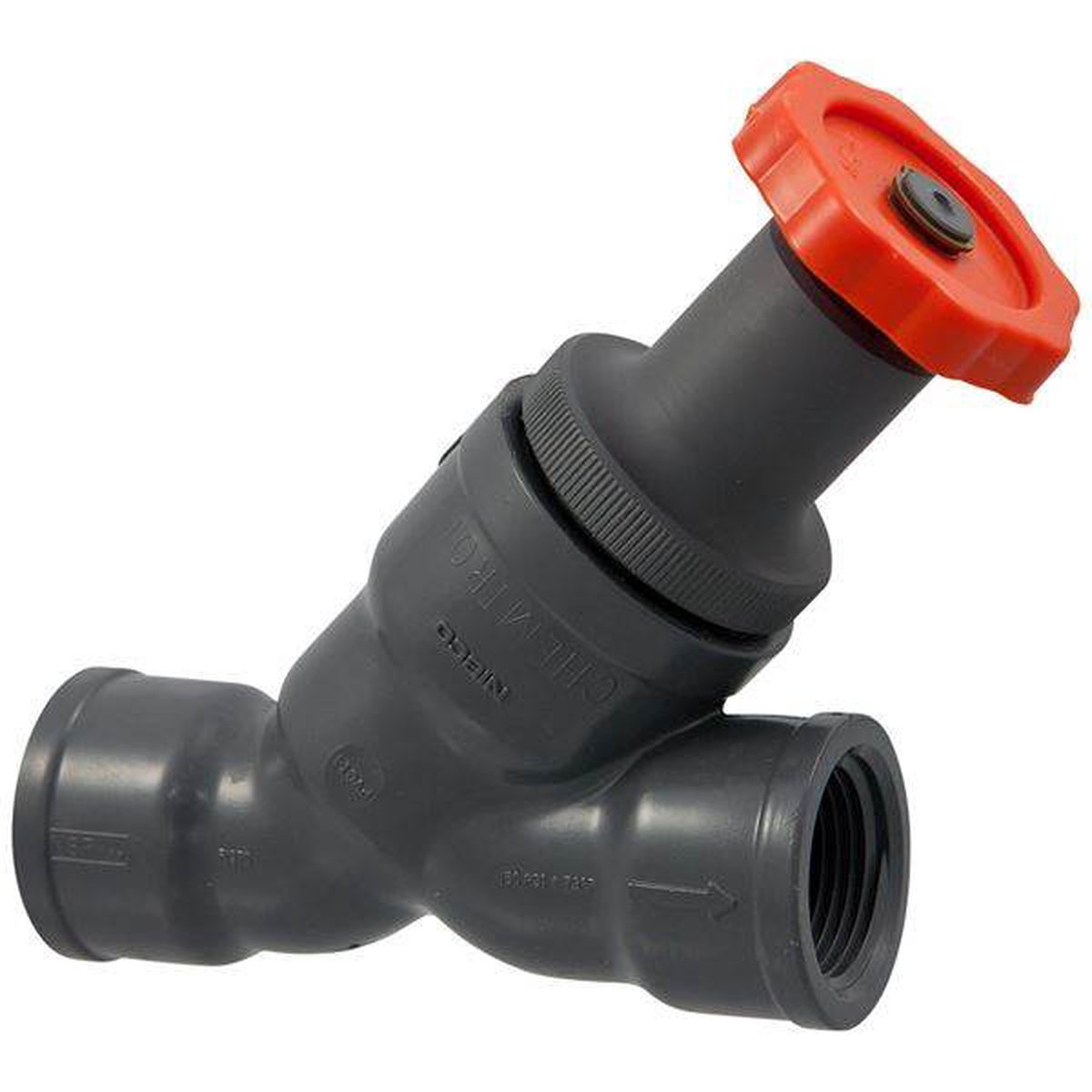 (Nibco Part#: MA512A6) T45YP-V - Y-Pattern Globe Valve - Threaded, PVC Schedule 80, FKM