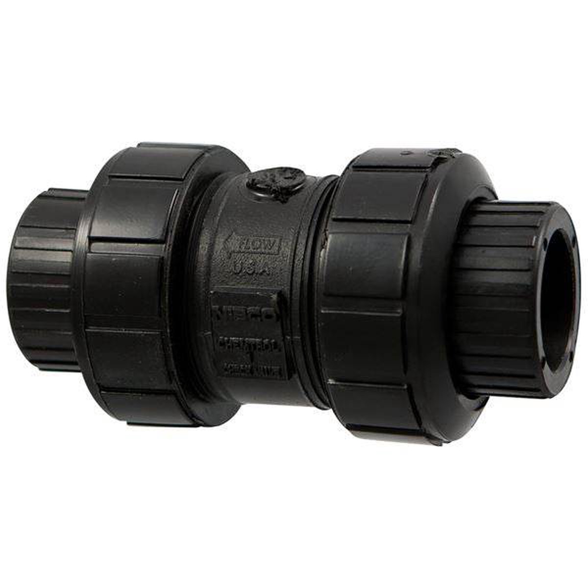 (Nibco Part#: MC817AC) S61BC-E - Ball Check Valve - Socket, True Union, Black PP, EPDM